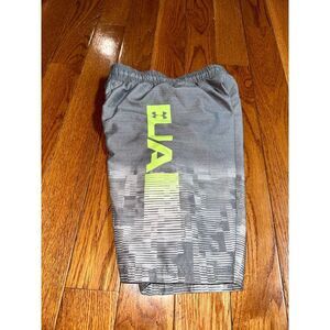 Boys' UA Melt Swim beach trunks lined grey & neon yelllw 
Size YSM Retail $42